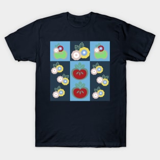 Japanese Fruit and Flowers Woodcut Print Pattern T-Shirt